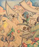 Au souk, vers 1931-1936 by Gerda Wegener, Aquarelle, gouache et encre sur traits de mine de plomb, sold Nov 2024
