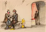 Étude pour coulisses de cirque by Jean Hélion, 1967, Crayon graphite, encre et gouache, sold Nov 2024