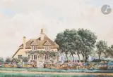 Maison de campagne au toit de chaume by Catherine Serebriakoff, 1950, Gouache, sold Nov 2024