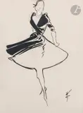 Élégante by René Gruau, Encre et crayon, sold Nov 2024