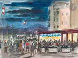 Le Port et Sénnequier la nuit, Saint-Tropez by Yves Brayer, 1969, Aquarelle, sold Oct 2024