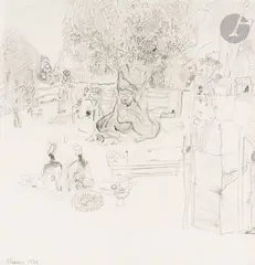 Scènes de village en Afrique by Pierre Le Sueur, 1970, Mine de plomb, encre et crayons de couleur, sold Oct 2024