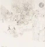 Scènes de village en Afrique by Pierre Le Sueur, 1970, Mine de plomb, encre et crayons de couleur, sold Oct 2024