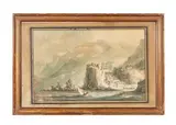 Vue de Scilla (Veduta di Scilla) by Claude-Louis Châtelet, Plume et encre noire, aquarelle, lavis gris (Petites taches, insolé et épidermures, sold Oct 2021