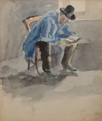 Homme assis lisant by Hippolyte Petitjean, Aquarelle sur papier, sold Oct 2021