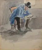 Homme assis lisant by Hippolyte Petitjean, Aquarelle sur papier, sold Oct 2021