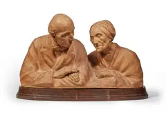 Couple âgé en buste by Gaston Hauchecorne, Terre cuite d'édition, sold Jul 2021