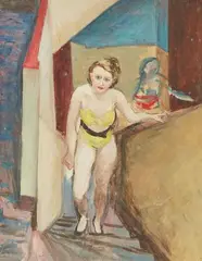 Jeune femme montant un escalier by Jean Launois, Gouache sur papier marouflé sur carton, sold Jul 2021
