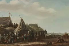 Un marché sur la plage by Barend Gael, Panneau de chêne, deux planches, non parqueté (Restaurations anciennes, sold Jun 2021