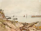 Barques de pêcheurs à la sortie du port by Paul Lecomte, Aquarelle, sold Dec 2018