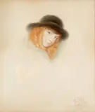 Portrait de jeune femme blonde au chapeau noir by Otto Wegener, 1920, Pastel, sold Dec 2018