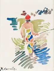 Suzette à la pêche - La salopette bleue by Jean Commère, Aquarelle et gouache sur traits de crayon signées en bas à gauche, sold Dec 2018