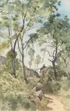 Maison au bout du chemin by Henri Harpignies, 1895, Aquarelle, sold Jun 2018