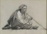 Oriental fumant by Isidore Pils, Pierre noire, rehauts de blanc et de crayon rouge sur papier bleuté, sold Mar 2019