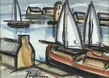 Voiliers au port by Franz Priking, Gouache signée en bas à gauche, sold Mar 2019