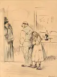 Le chagrin de la fillette (projet d'illustration) by Jean-Louis Forain, Plume, encre de Chine et crayon bleu, sold Feb 2019