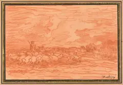 Le retour du troupeau à la fin du jour by Charles-François Daubigny, Sanguine, sold Feb 2019