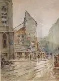 Paysage urbain, temps de pluie by René Leverd, Aquarelle, sold Feb 2019