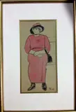 Femme debout à la robe rouge by Fernand Piet, Aquarelle signée en bas à droite, sold Feb 2019