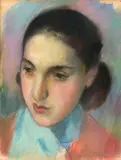 Portrait de jeune femme au foulard bleu by Henry Ottmann, Pastel, sold Feb 2019