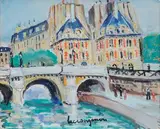 Paris, le Pont Neuf by Lucien Génin, Gouache sur papier, sold Feb 2019