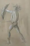 Femme au bouclier by Léonor Fini, Mine de plomb, encre et rehauts de gouache blanche, sold Feb 2019