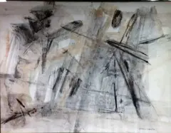 Composition by Jeanne Coppel, 1954, Fusain et gouache sur papier, sold Feb 2019
