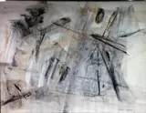 Composition by Jeanne Coppel, 1954, Fusain et gouache sur papier, sold Feb 2019