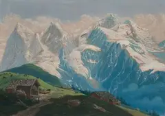 La Jungfrau vue de la Vengen Alp by Jean Dubois, Gouache, sold Dec 2018