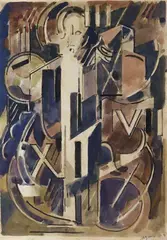 L'homme parmi les nombres et les symboles» ou «Etude pour une illustration des Pensées de Pascal» by Albert Gleizes, 1951, Aquarelle sur papier collé sur carton, sold Nov 2018
