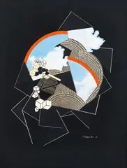 Composition by Alain Le Yaouanc, 1970, Gouache et collage, sold Nov 2018