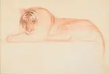 Tigre couché by Auguste Trémont, Sanguine sur papier, sold Oct 2018