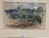 Le labour by Hermine David, Aquarelle et fusain, sold Oct 2018