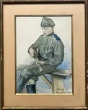 Militaire russe jouant du balalaïkal by Jean-Pierre Laurens, 1916, Aquarelle signée, sold Nov 2023