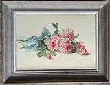 Bouquet de roses au noeud bleu by Madeleine Lemaire, Aquarelle signée en bas à droite, sold Nov 2023