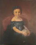 Portrait de jeune fille au bouquet de fleurs by Valentin Doutreleau, Toile signée et datée en bas à gauche, sold Nov 2023