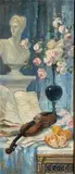 Nature morte au violon by Jacques Martin, Toile signée en bas à gauche, sold Nov 2023