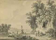 Paysage fluvial by Jacob Philipp Hackert, 1766, Crayon, sold Sep 2023
