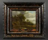 Chaumière près d'un plan d'eau by Roelof van Vries, Panneau de chêne une planche, non parqueté, sold Sep 2023