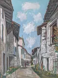 Rue des Rondes à Pérouges (Ain), novembre 1928 by Maurice Utrillo, Gouache signée et datée en bas à droite, contresignée, sold Jun 2024