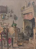 Près de la cheminée by Louis Agricol Montagné, Aquarelle, sold Jun 2024