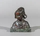 La petite bretonne by Ruth Anna Maria Milles, Épreuve en bronze à patine brune sur socle quadrangulaire en marbre vert et noir (éclats), sold Jun 2024