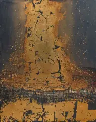 Sans titre de la série Dorée by Pierre Pécoud, Technique mixte, huile et collage de feuilles d'or sur toile, sold Oct 2026