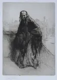 Vieille femme près d'un muret (planche d'illustration) by Edgar Chahine, Eau-forte et aquatinte, épreuve sur vergé signée au crayon en bas à gauche, sold May 2024