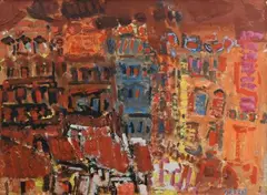 La ville by Jacques Yankel, Gouache sur papier signée en bas à droite, sold May 2024