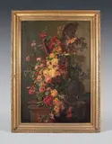 Nature morte à la harpe, instruments de musiques, et buisson de roses by Jean-Pierre Laÿs, 1869, Toile d'origine, sold Mar 2021