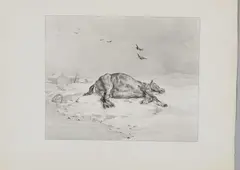 Le Cheval mort. 1823 by Théodore Géricault, Lithographie sur vélin, très belle et rare épreuve avant toute inscription, sold Feb 2023