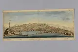 Veduta di Genova by Cosimo Zocchi, Eau-forte sur papier vergé, belle épreuve avec rehauts d'aquarelle, légèrement jaunie, sold Feb 2023