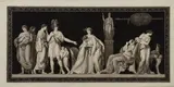 La Contance de Coriolan, Coriolan condamné à l'exil console sa femme et sa mère et leur recommande ses deux enfants. Gravé d'après J.G. Moitte by Jean-François Janinet, Eau-forte et aquatinte, très belle épreuve, quelques traces de plis pincés, infimes déchir, sold Feb 2023