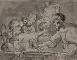 Scène de l'Ancien Testament by Leonard Bramer, Plume, encres grise et noire, rehauts de gouache blanche sur papier préparé bleu numéroté, sold Dec 2022